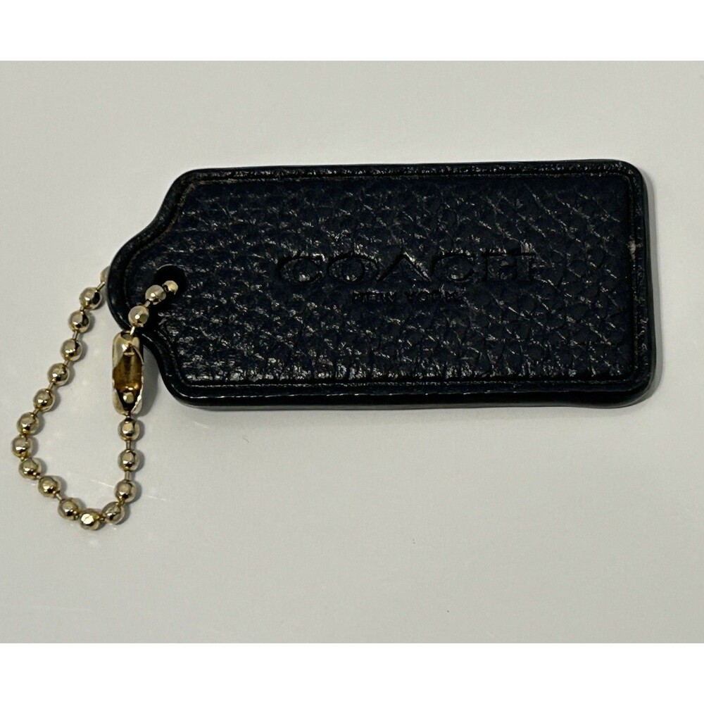 Coach Black Pebbled Leather Hangtag Bag Charm Brass Chain New York Replacement